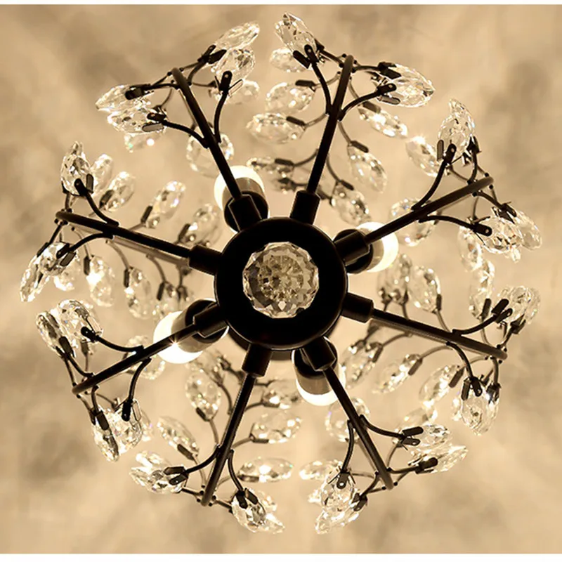 American Vintage Chandelier Lighting E14 Bulb Luxury Crystal Black Farmhouse Ceiling Pendant Lamp For Living Dining Room Bedroom