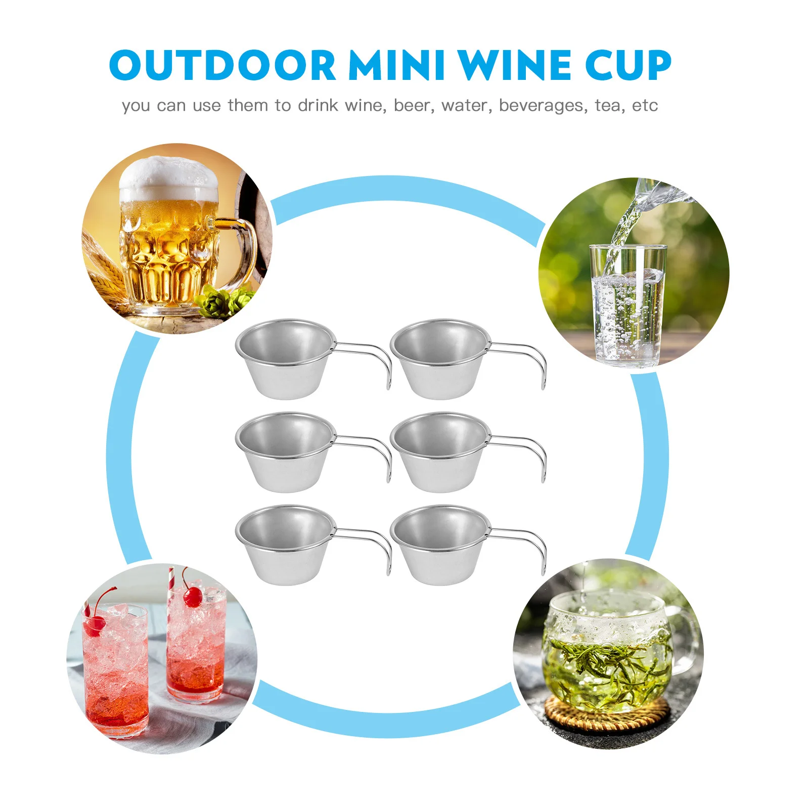 

6 Pcs Mini Camping Cup Water for Outdoor BBQ Tea Milk Mugs Stainless Steel Wine Tumblers