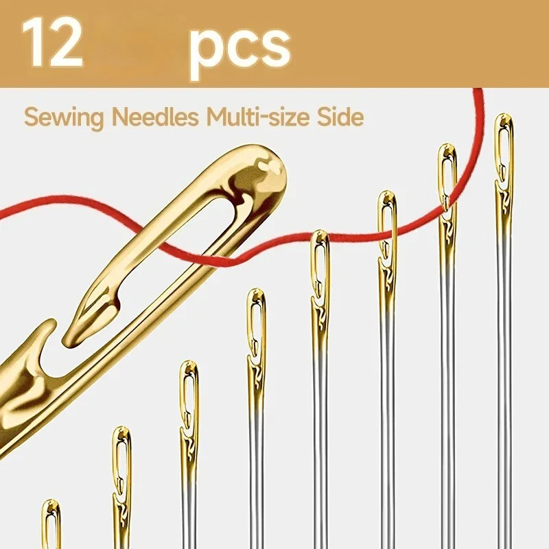 12PCS Sewing Needles Multi-size Side Opening Stainless Steel Sewing Household Hand Tools Sewing Tools and Accessoires