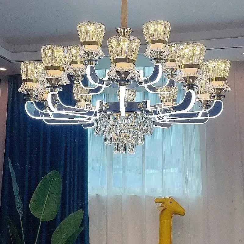 Chandelier living room light modern simple atmosphere high-end light luxury crystal lighting dining room light arm luminous bedr