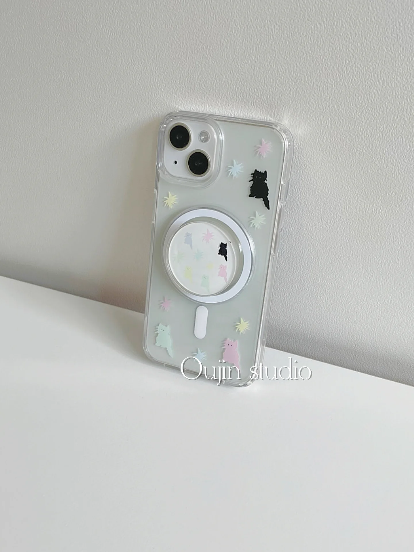 Korea Korea ins Niche Cute Colorful Cat Magnetic Bracket Suitable for 15pro/13/14promax/12/11/x Simple Wireless Magnetic Protect