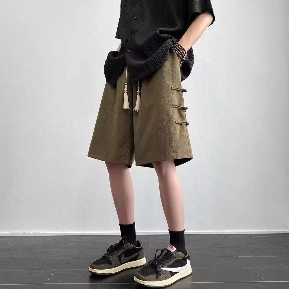 2026 New Chinese-Style Buttoned Casual Shorts for Summer Trendy Outerwear Men's Quick-Dry Straight-Fit Five-Inch Pants