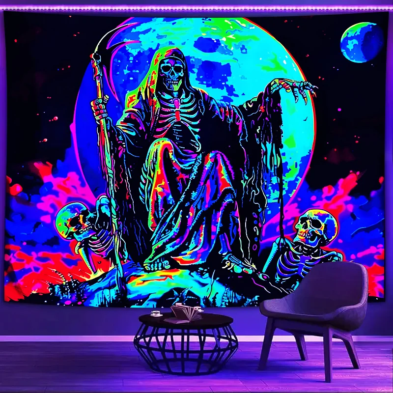 VIKAMA نيون الجمجمة نسيج المنجل السماء المرصعة بالنجوم التدرج غرفة الألعاب موضوع حفلة الفضاء الظلام نمط ديكور غرفة نوم