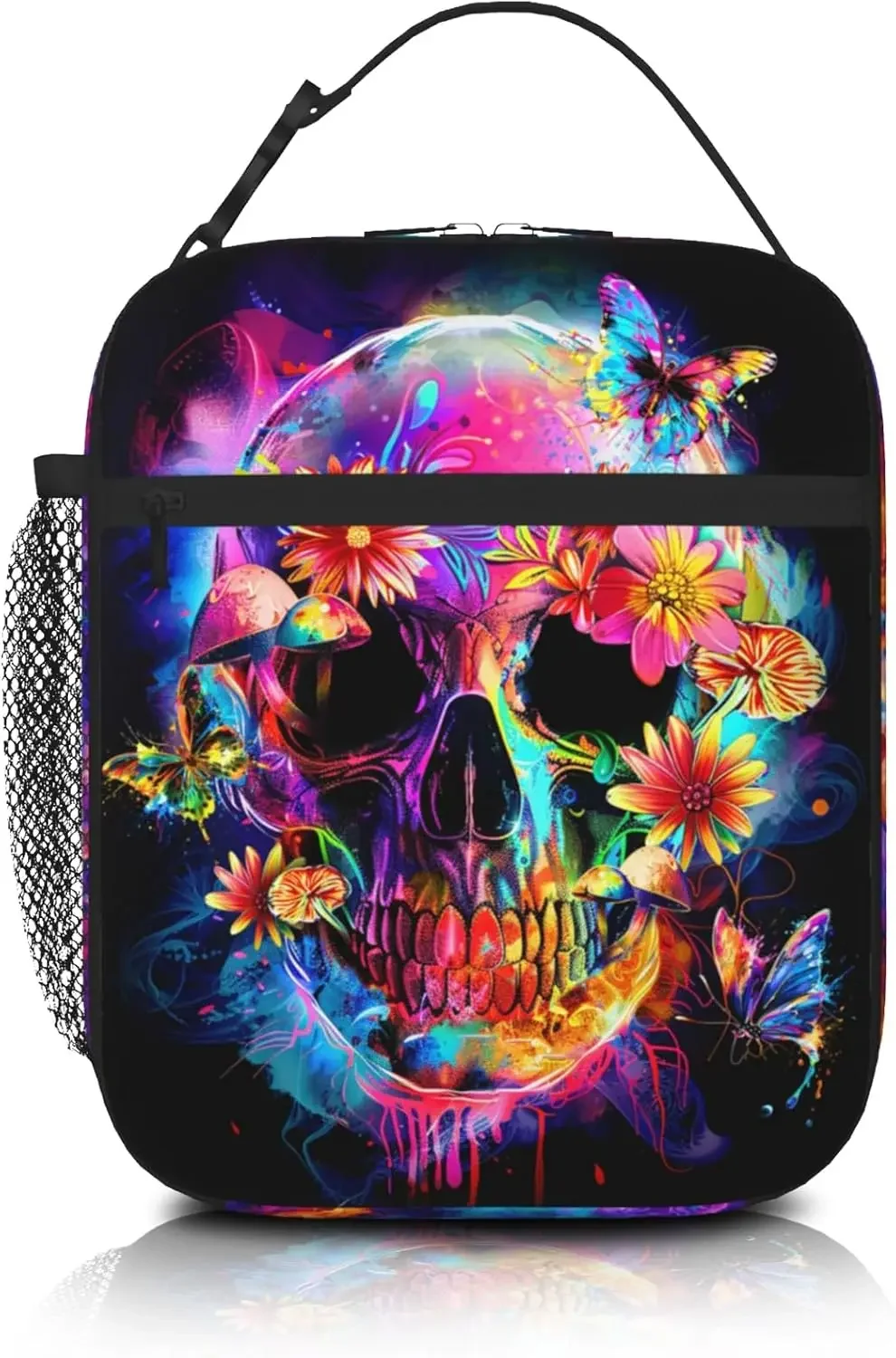 

Skull Lunch Bag For Boys Girls Reusable Flower Butterfly Lunch Box for Adult Insulated Meal Cooler Bags For School Work Picnic