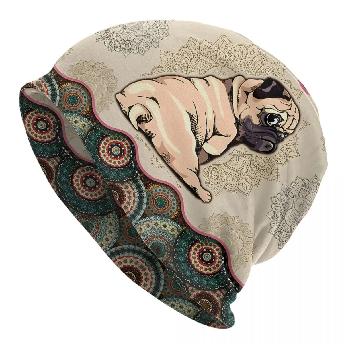 Pug Dog Vintage Mandala Unisex Bonnet Thin Hiking Double Layer Hats For Men Women