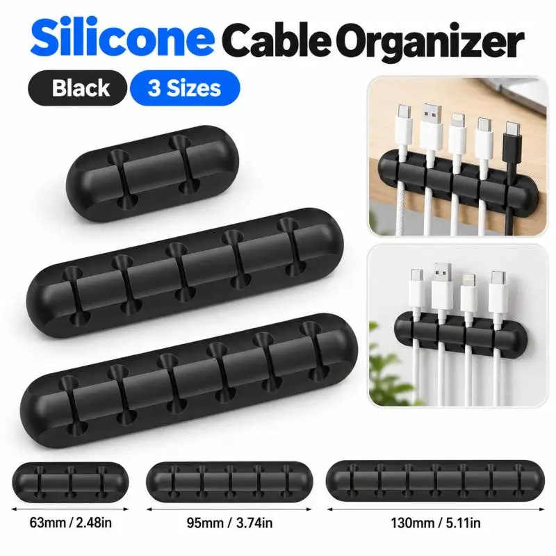 3/5/7Hole Cable Cord Wire Organizer Silicone USB Cable Winder Management Clips Self Adhesive for Mouse Keyboard Headset
