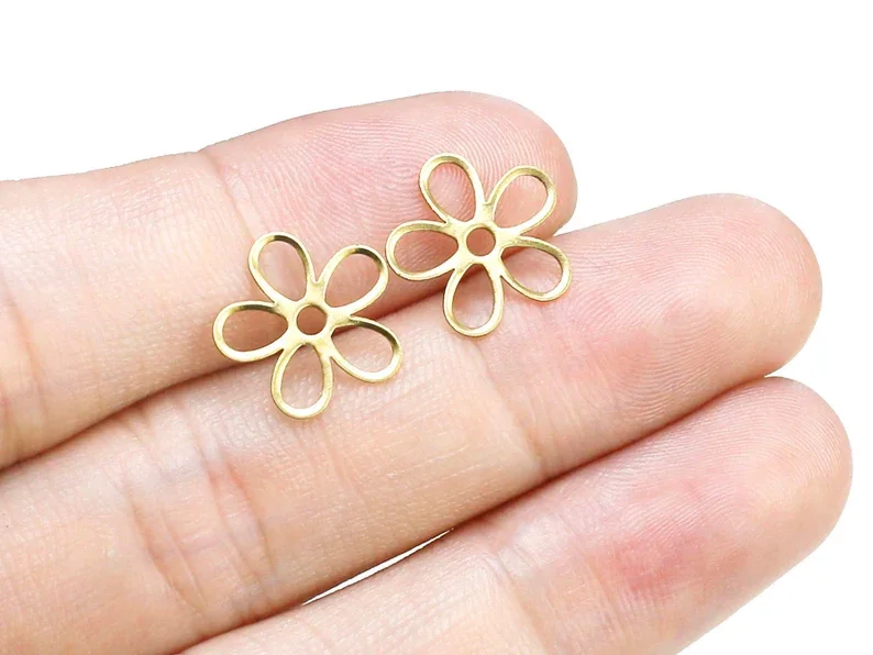 50 szt. Mosiężna stokrotka, zawieszki z kwiatowym kolczykiem, złącze mosiężne, 12.6x0.5mm, kolczyki, wykonanie biżuterii-R2485