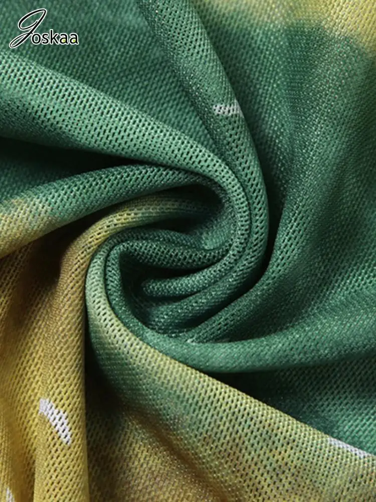 فستان Joskaa مطبوع شبكي شفاف للعطلات الطويلة للنساء مثير بحزام سباغيتي بفتحة عالية بدون ظهر فساتين ضيقة للحفلات والنوادي #6