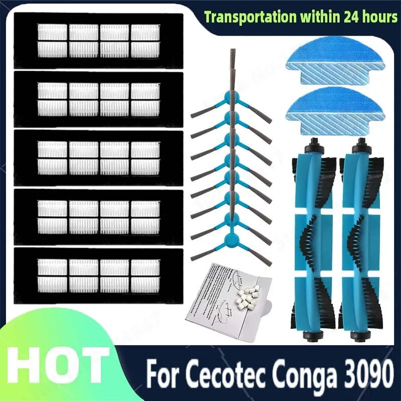 

For Cecotec Conga 3090 Main Roller Side Brush Hepa Filter Mop Cloth Rag Robot Vacuum Cleaner Accessories Replacement Parts Kit