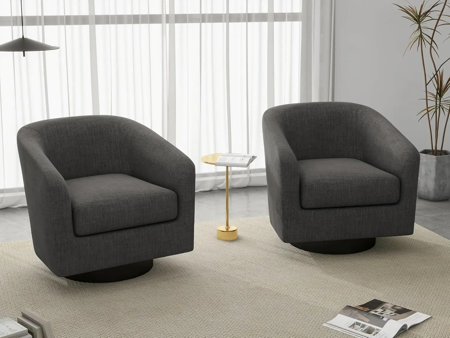 Swivel Barrel Accent Chairs Set of 2, Modern Round Club Arm Chair Upholstered Living Room Armchair