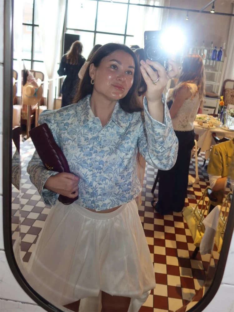 Women's Mixed Color Floral Print ShortShirt Vintage Lapel Single Breasted Tops 2026 Spring And Autumn Chic Office Lady Outwears
