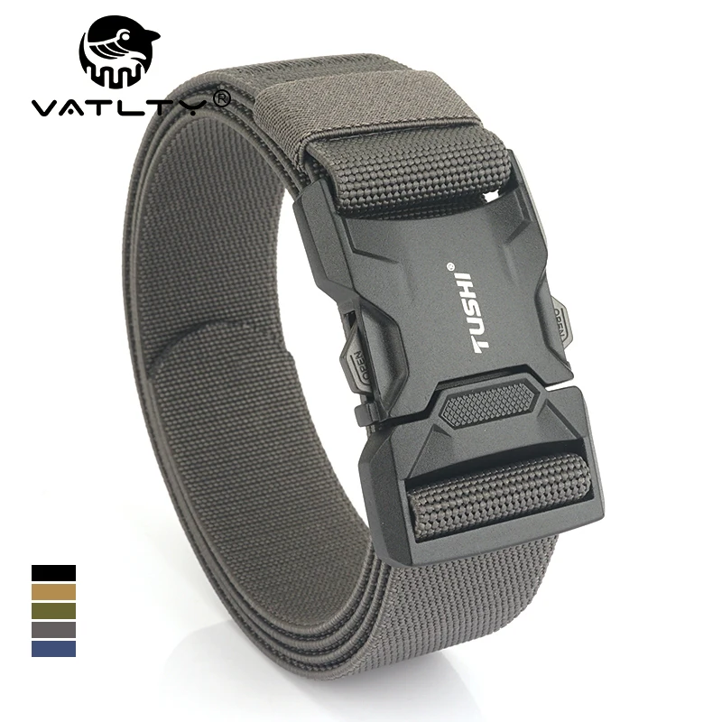 

VATLTY New Tactical Type Elastic Belt for Men Quick Release Aluminum alloy Buckle Military Belt Black Work Belt Girdle Male