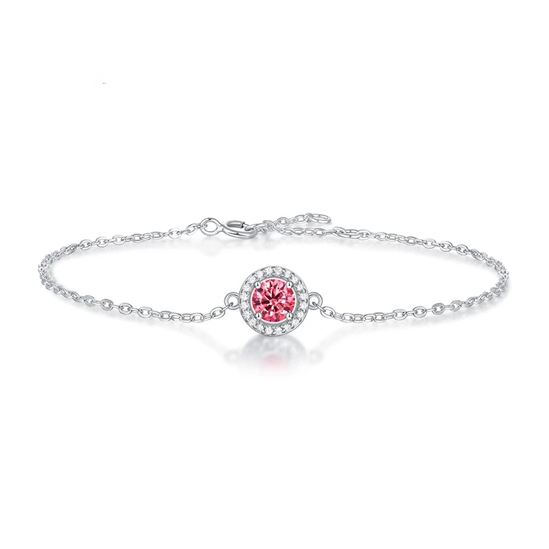 Bracelet S925 silver inlaid pink moissanite bracelet temperament gift hand jewelry live stream spot delivery