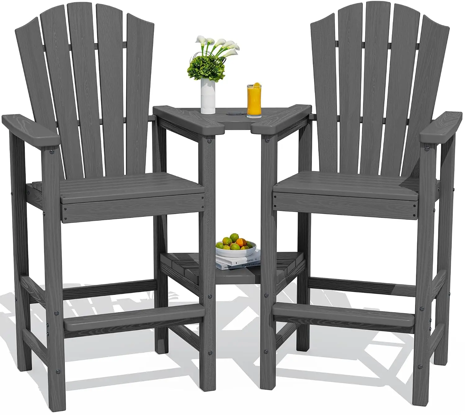 Tall Adirondack Chair Set of 2 with Double Connecting Trays, Gray, Customized