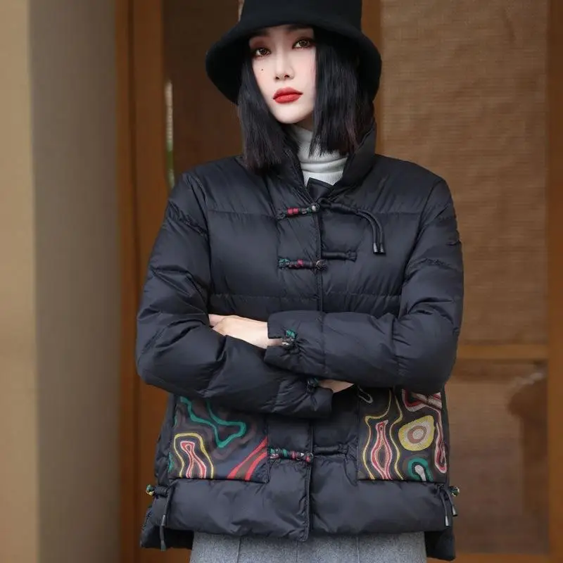 Women  Winter Hood New  Down Jacket  Short  Retro  Lightweight Leisure  Pocket  Design  Fashion  New Chinese Style  Ethnic Style
