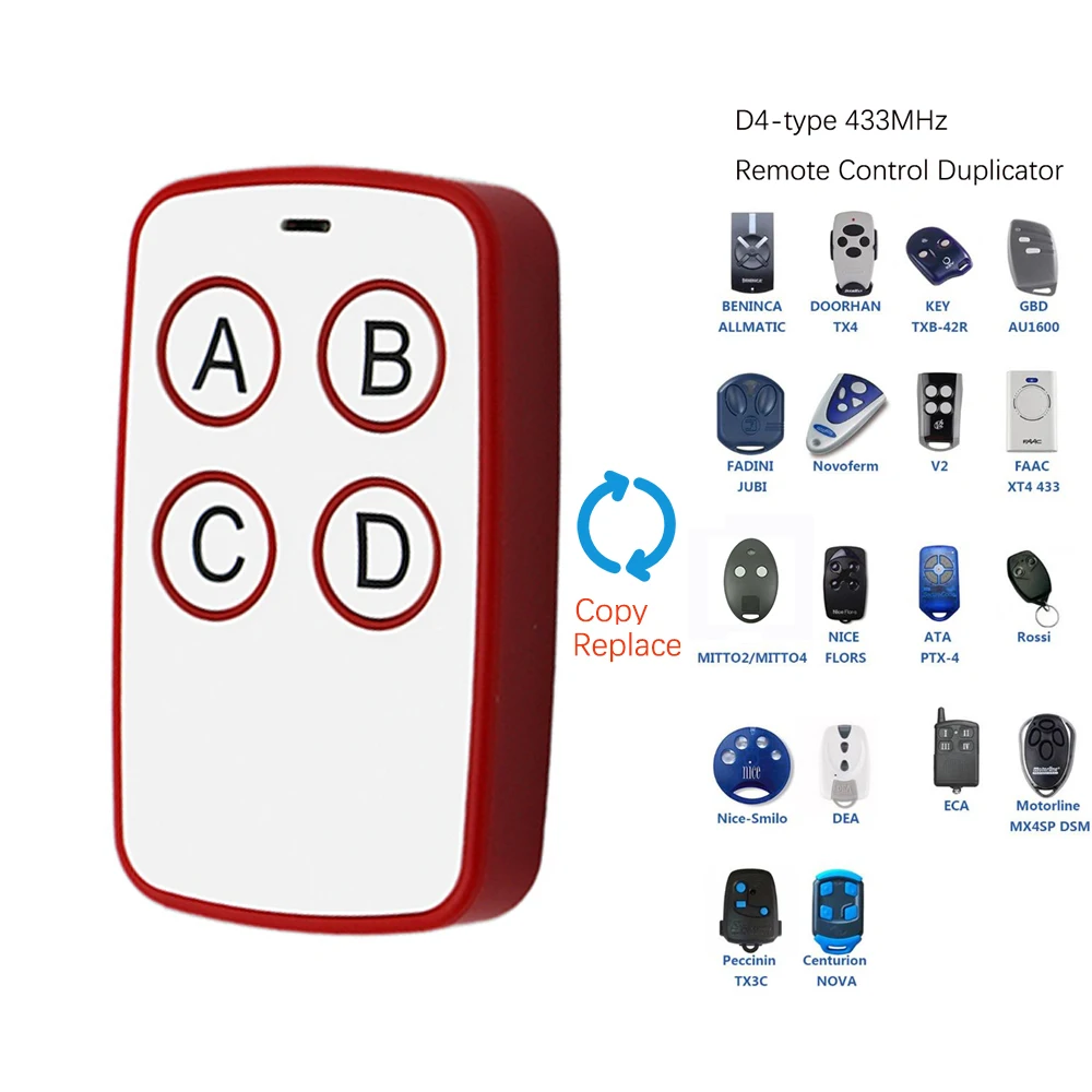 Duplicador remoto de puerta de garaje para BENINCA DOORHAN TX4 NICE FLORS V2 ATA PTX4 RROSSI DEA MIO TR2, 433MHZ, gran oferta