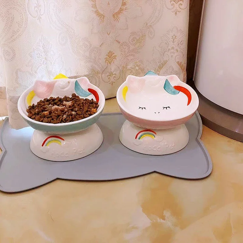 Ceramic Pet Food Bowls Cat Tall Feet Bowl,Cat And Dog Feeder,Puppy Water Bowls,Pet Feeder,Protect Neck Unicorn Style Cats Bowls