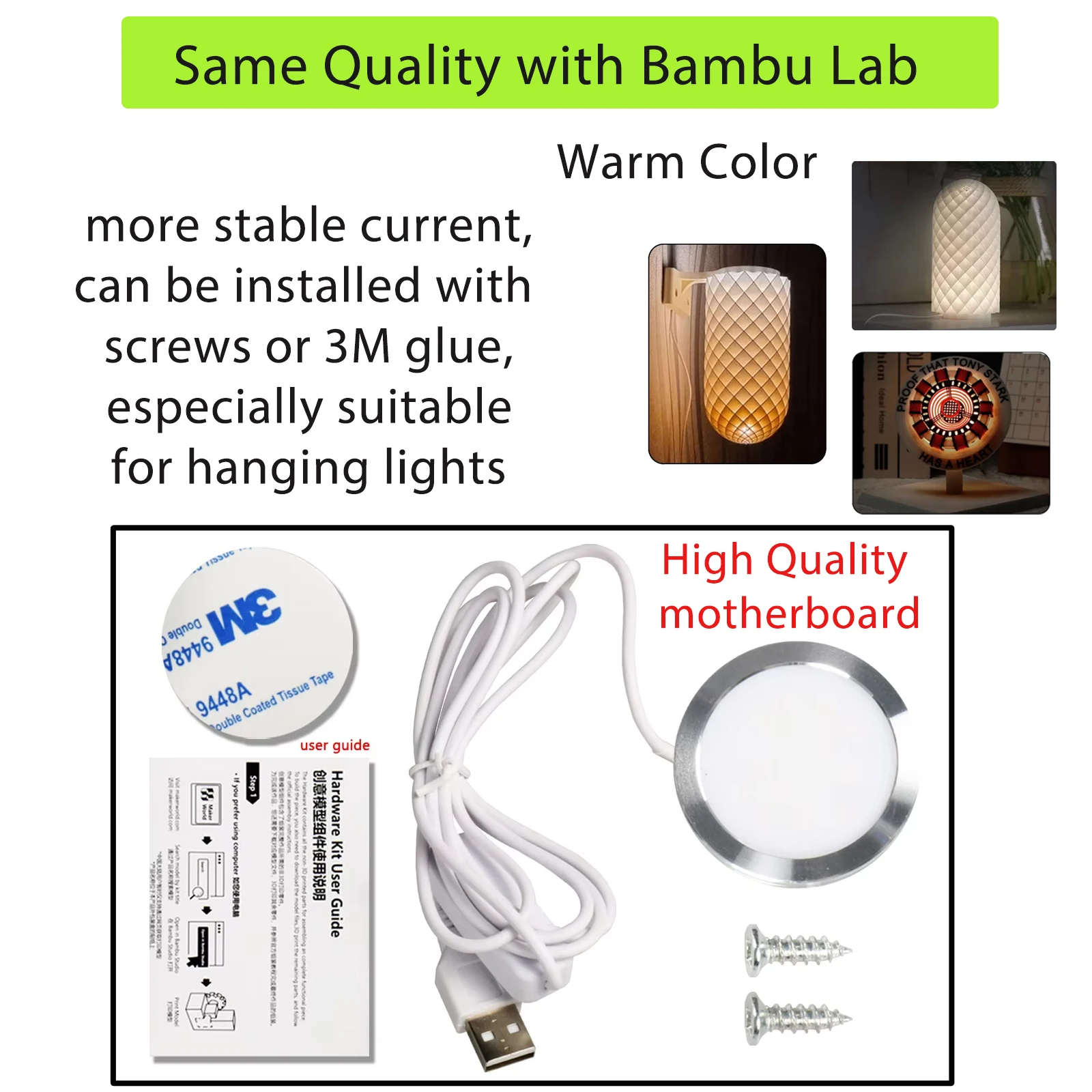 Kit Illuminazione LED Per Modelli 3D Bambu Lab 001 – Luce Bianca Calda, Compatibilità Perfetta E Paralumi Intercambiabili, Facile Da Montare
