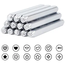 12pcs 3mm Metal Stamp Punch Set Heart Star Pattern Design Carving Embossing Stamp for Metal Jewelry Leather and Wood Printing