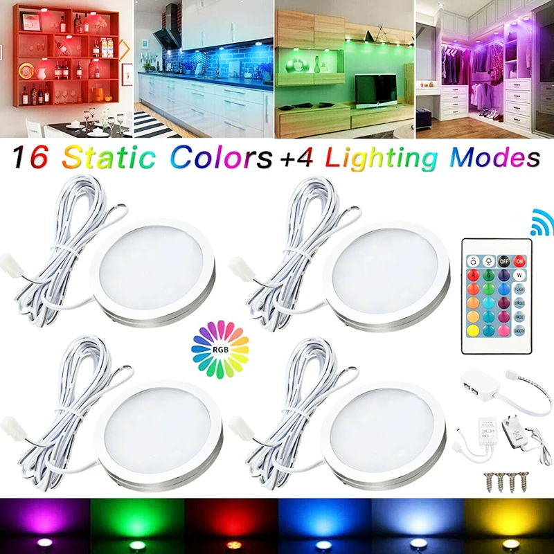 RGB LED Under Cabinet Layer Shelf Rack Light 12V Wireless Dimming Remote Control Color Changing Kitchen Counter Closet Bookcase