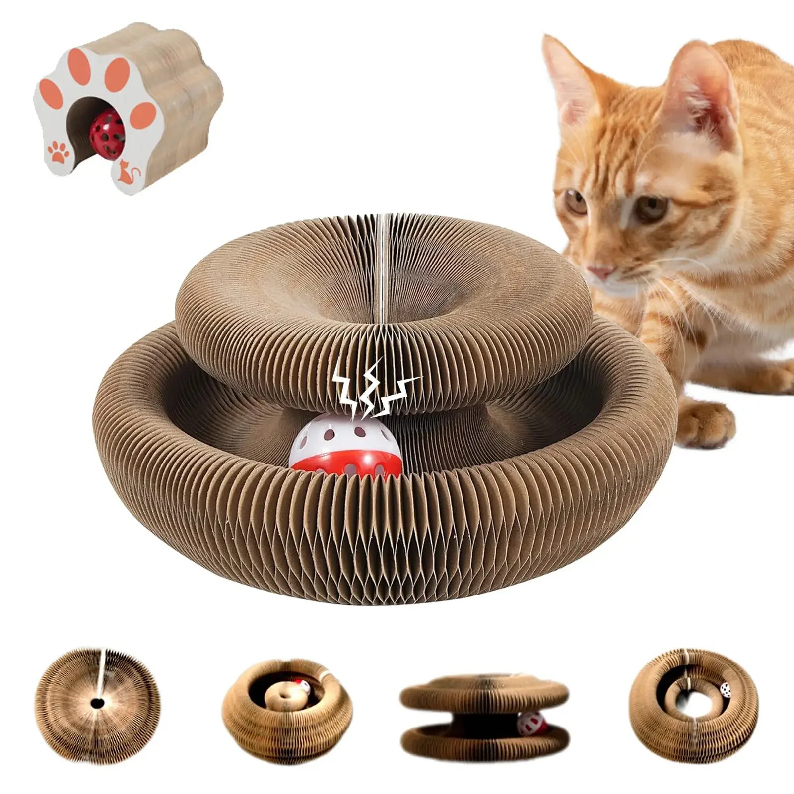 

Kitty Curl Cat Cardboard Toy Curlimals Toys with Ball Magic Organ Cat Scratcher Funiture Protector Kitten Curler for Indoor Cats