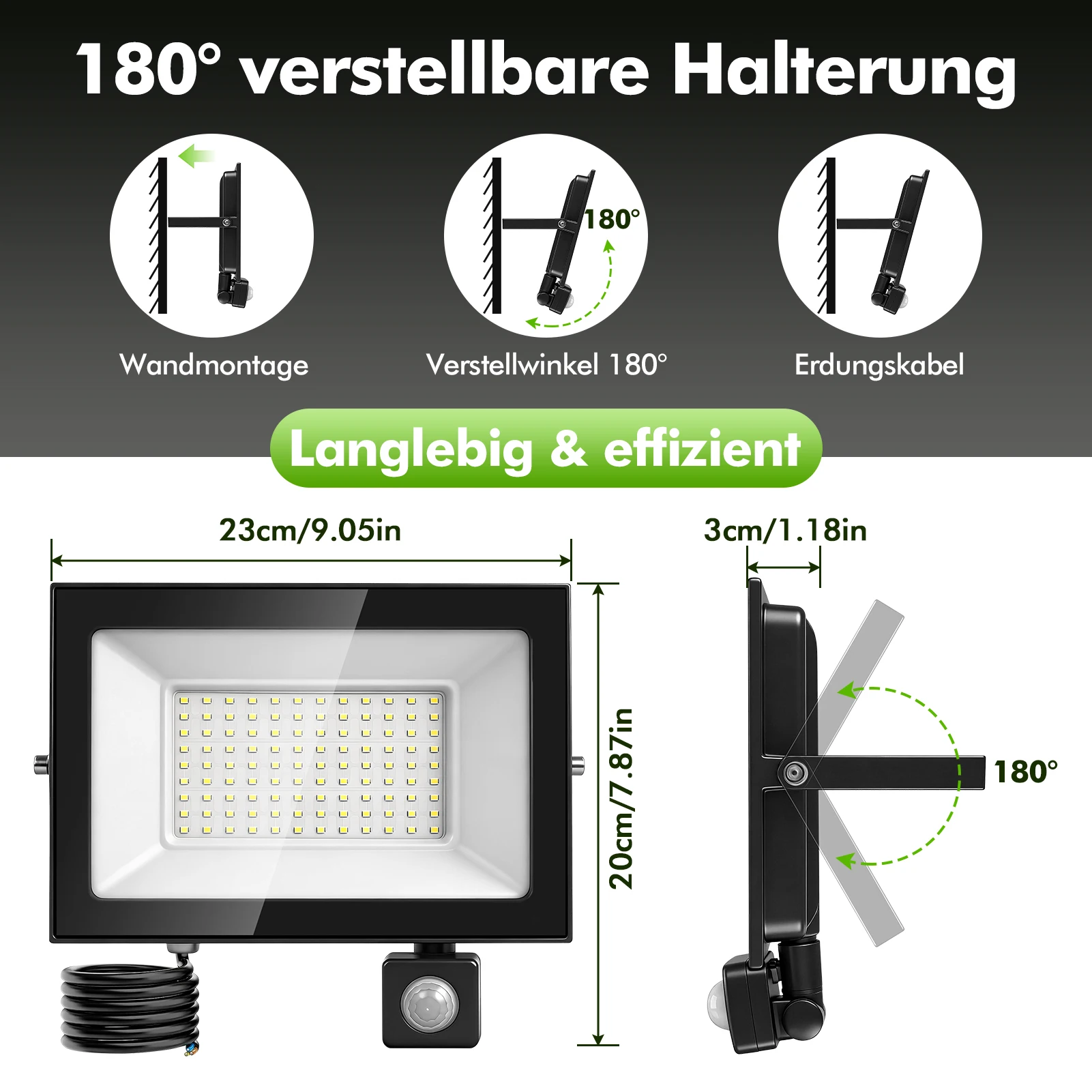 LED-Flutlicht mit Bewegungssensor für den Außenbereich, wasserdicht, 10W-200W, ultrahell, geeignet für Gärten, Terrassen und Straßen, Sicherheitsscheinwerfer