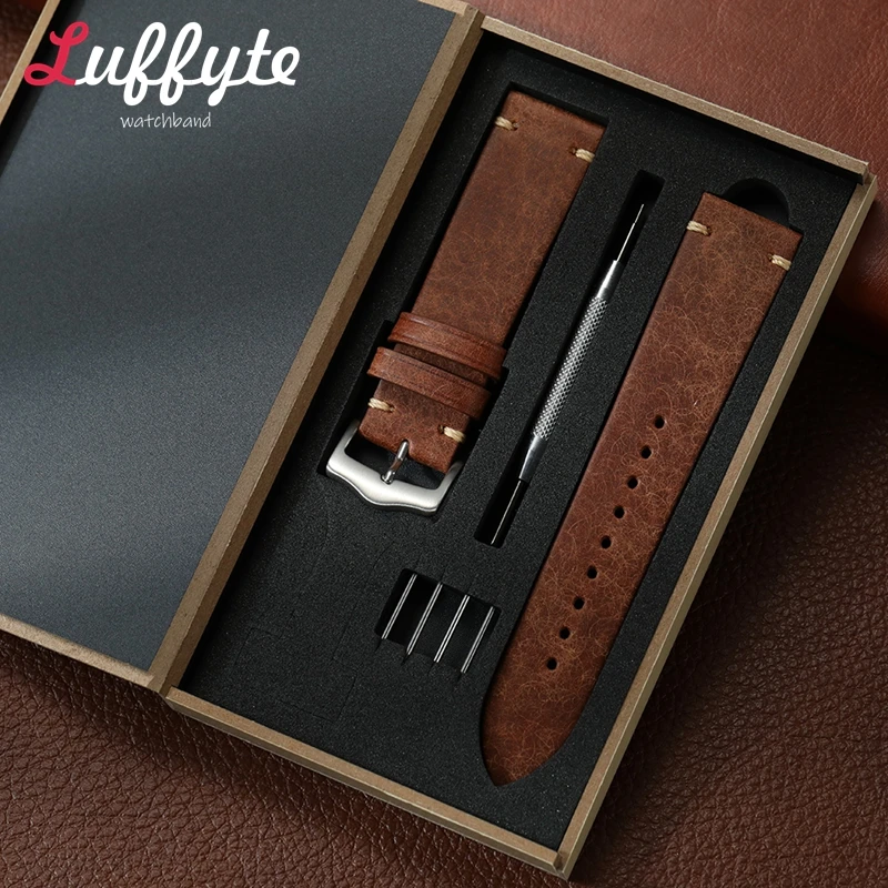 High-end Genuine Leather Wristwatch Band 20mm 22mm Watchbands Men Women Retro Watch Straps with Gift Packing Box