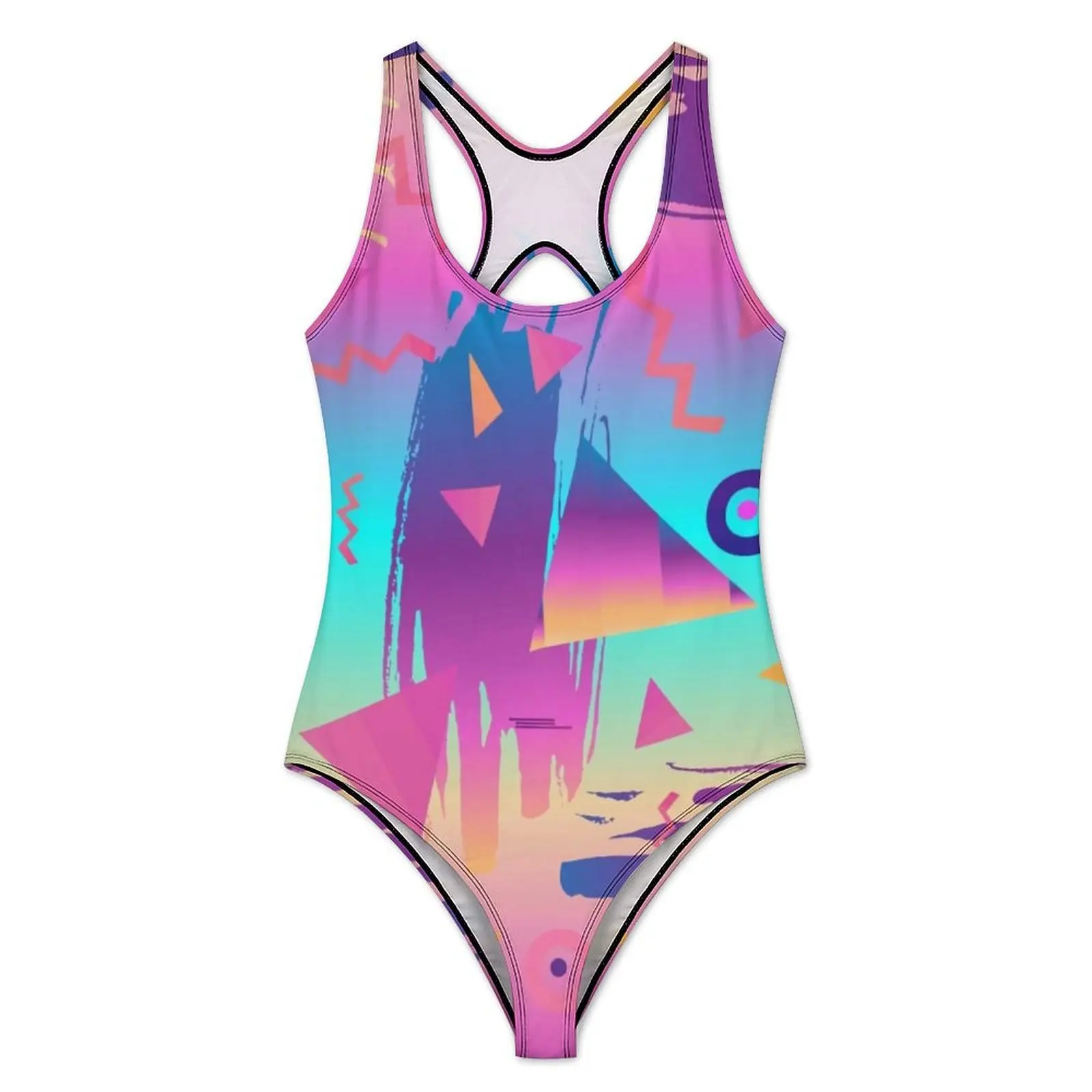Retro Memphis 70s Swimsuit Sexy Graffiti Art Print Ladies Swimwear One Piece Fashion Swimsuits Sport Push Up Sleeveless Monokini