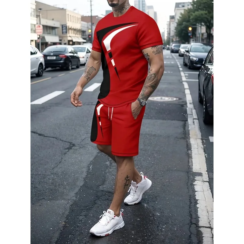 2025 Fashion Summer Daily Leisure Sports Street Round Neck Short Sleeved T-shirt Shorts Set Personalized 3D Printed Men's