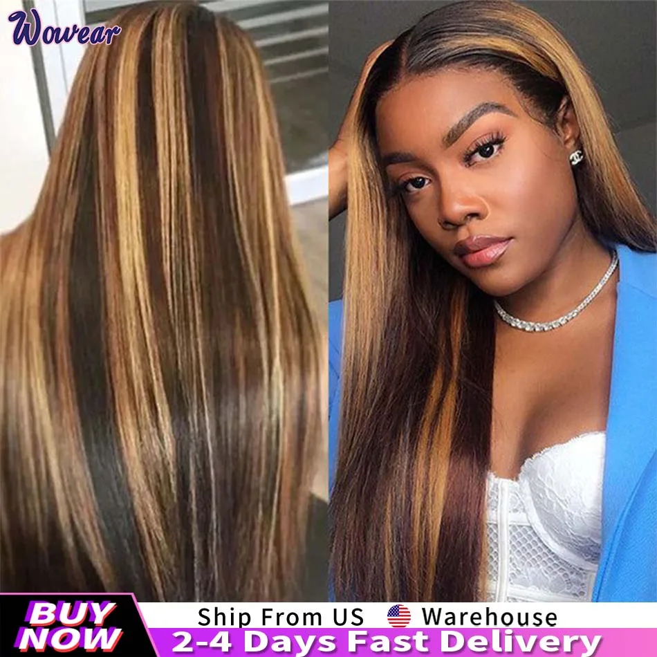 13x4 13x6 HD Highlight Straight Lace Front Human Hair Wig Pre Plucked For Women Brazilian Blonde 4/27 Colored Frontal Wig sale