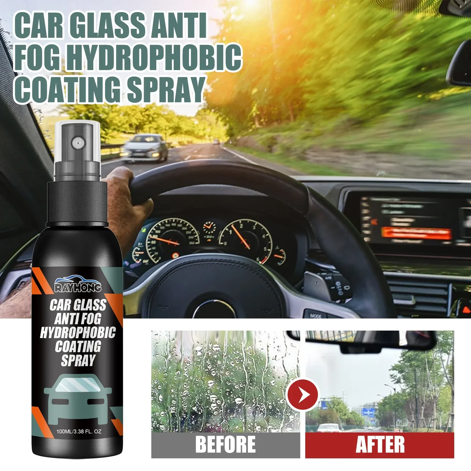 Automobile Windshield Spray Rearview Mirror Windshield Cleaning Stain Hydrophobic Water Repellent Antifogging Agent