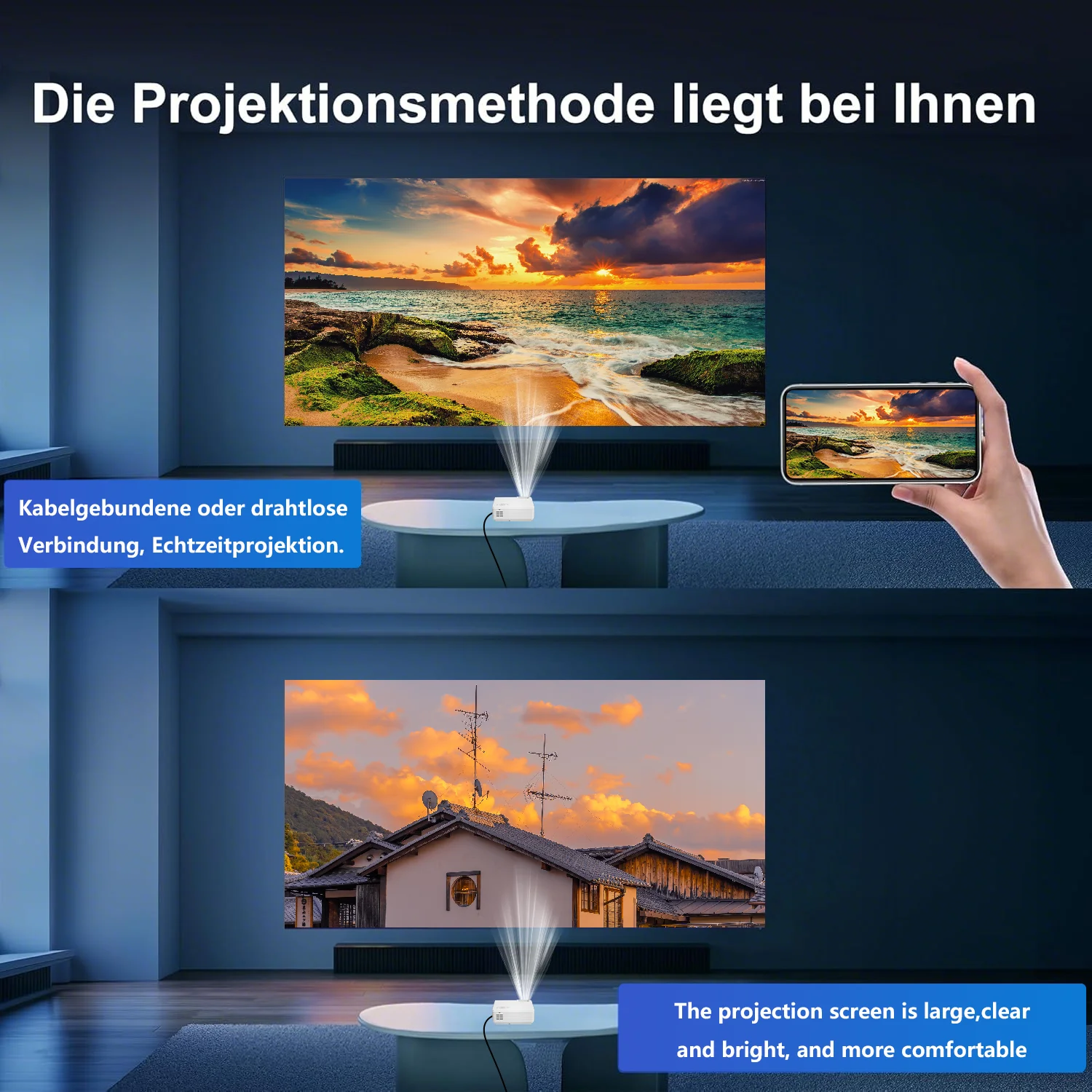 جهاز عرض جديد عالي الوضوح 2025، يدعم أجهزة عرض 4K، مكبرات صوت مدمجة، مع WIFI، متوافقة مع أجهزة متعددة #6