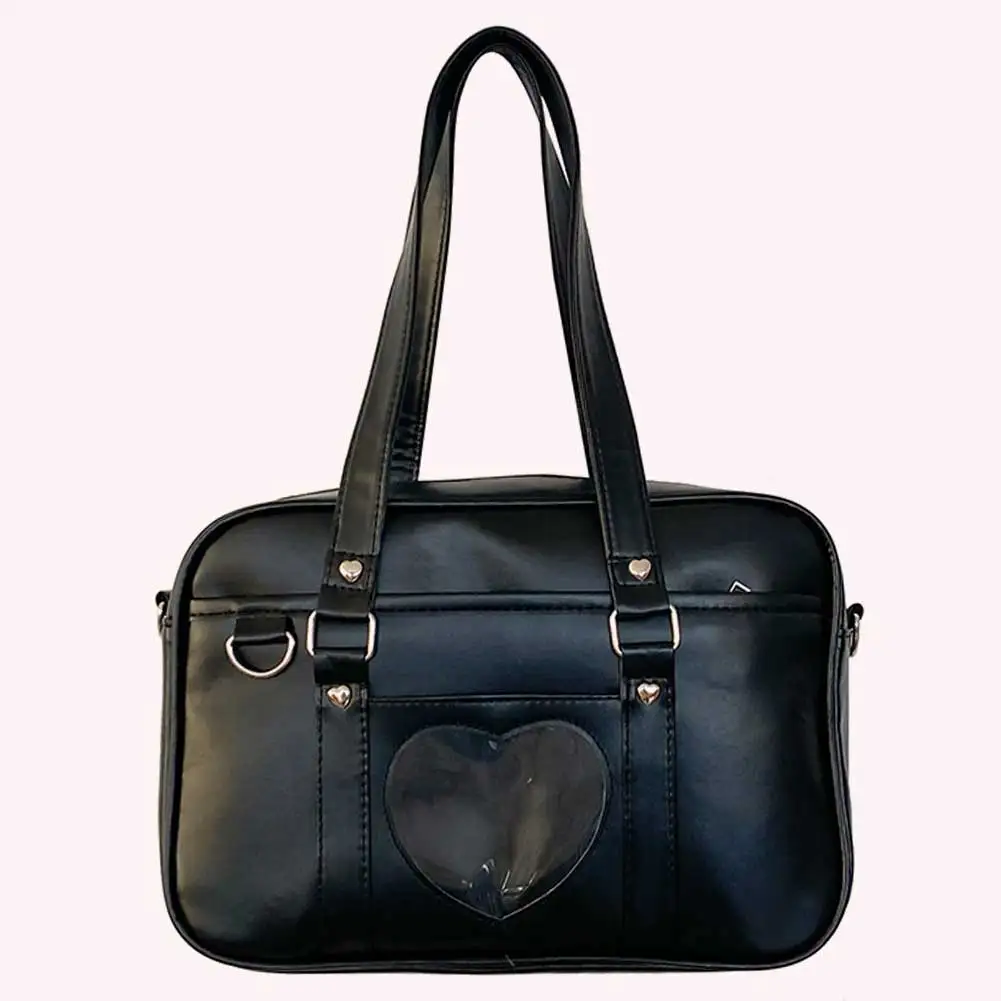 

Women Girls Cosplay Satchels Large Capacity PU Anime Crossbody Bag Transparent Love Heart Japanese School Bag for Outdoor Travel