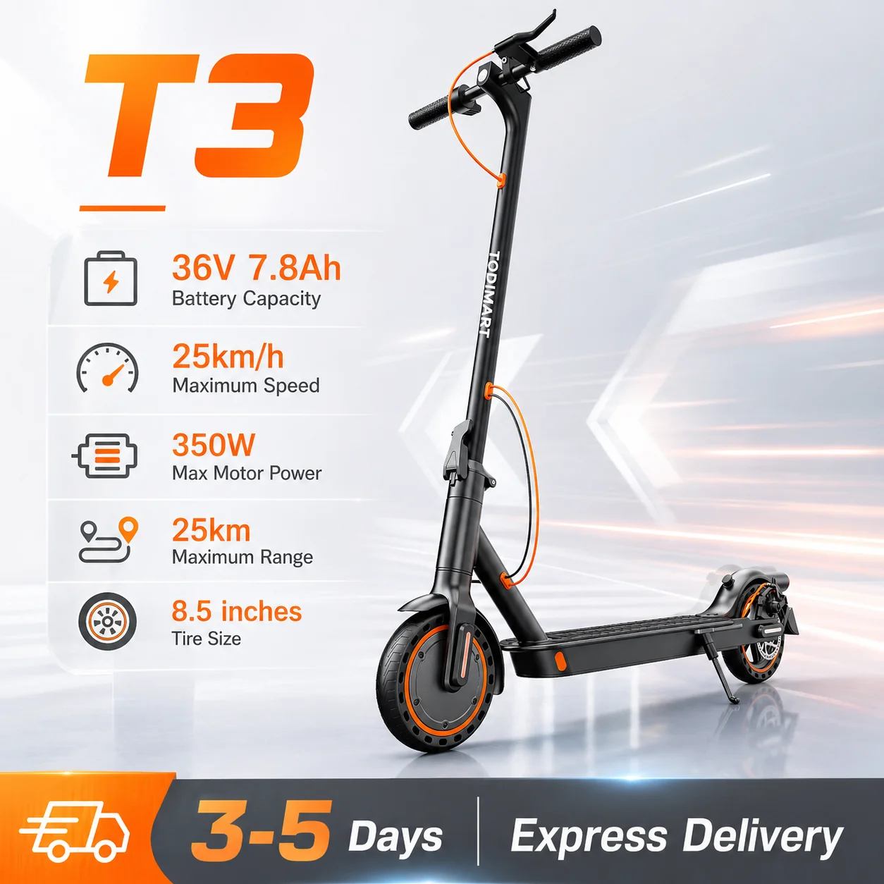 Trottinette électrique adulte TODIMART antivol ultra-légère, autonomie de 30 km, trottinette électrique pliable 350 W, batterie 36 V 7,8 Ah, pneus alvéolés anti-crevaison avec suspension