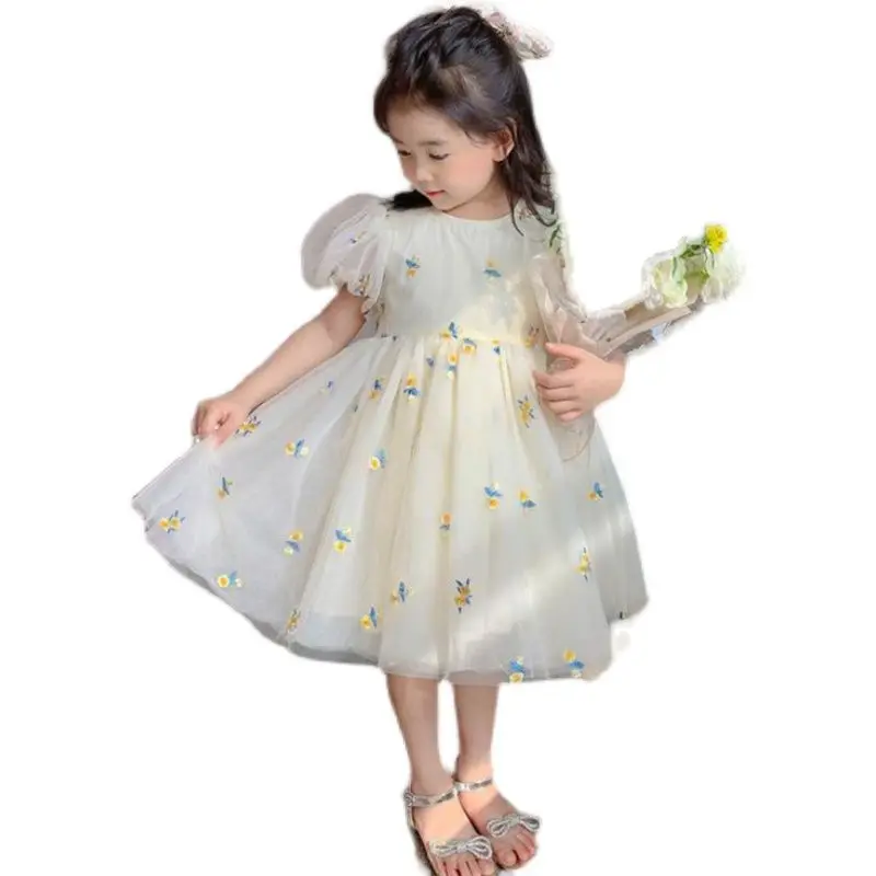 Vestido de princesa con estampado para niños, ropa elegante y a la moda, estilo coreano Vintage, con bordado Kawaii, 2023