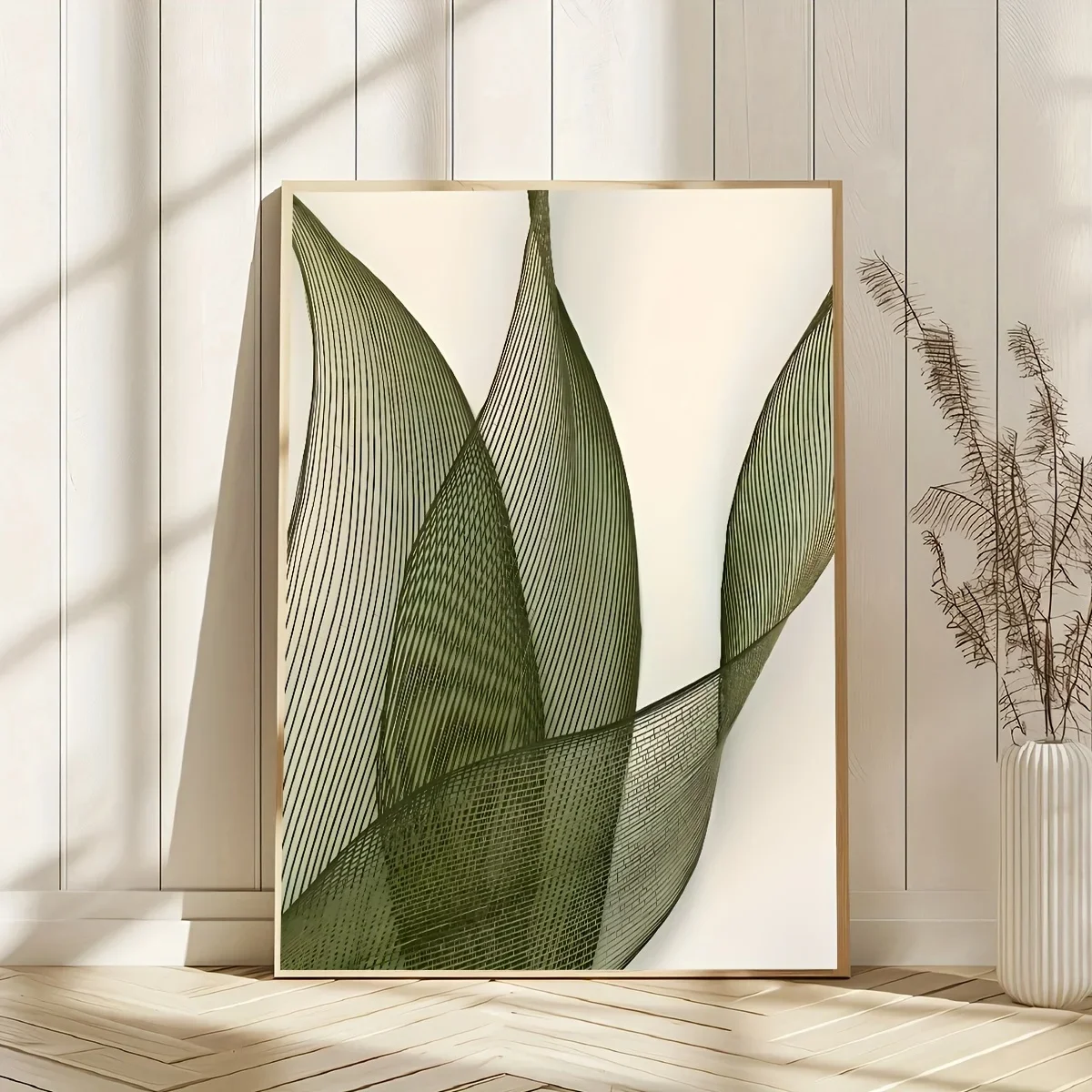 Frameless Canvas Painting Frameless Green Abstract Art Posters, Japandi Minimalist Canvas Painting, Wall Art, Birthday Present,