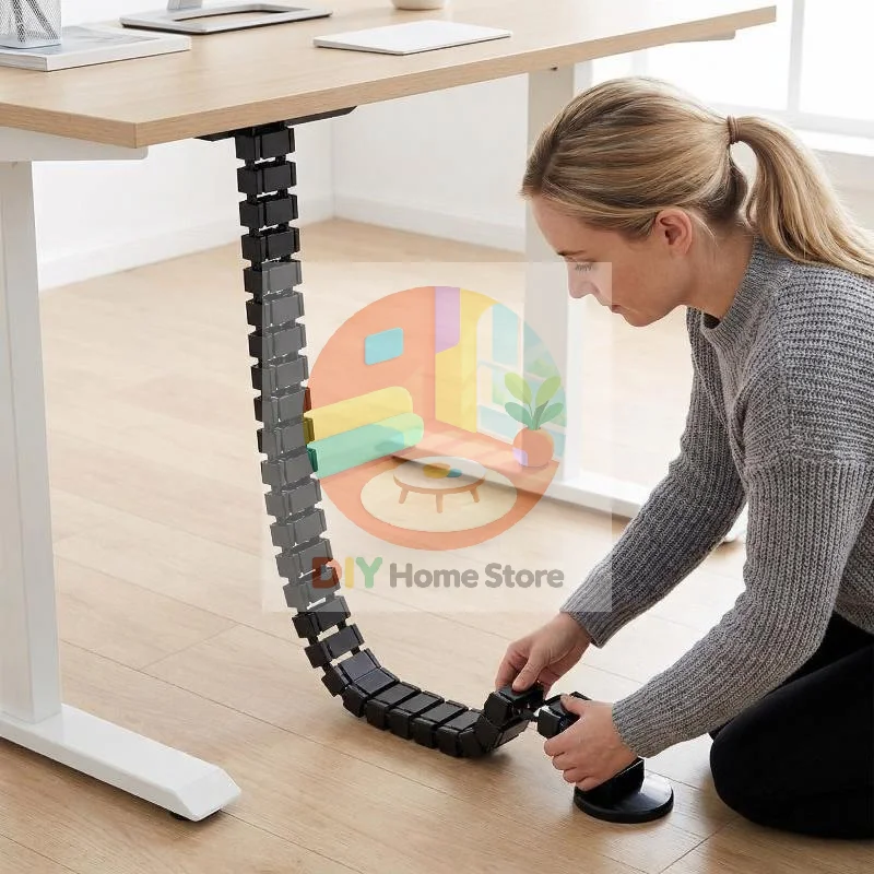 Office Wire Management Tray with Adjustable Spine Cable Sleeve Under Desk Organizer for PC and Home Desk