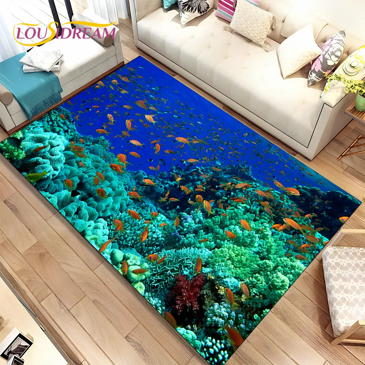 3D Seabed Underwater World Dolphin Turtle Area Rug,Carpet Rug for Living Room Bedroom Sofa Doormat,kids Play Non-slip Floor Mat