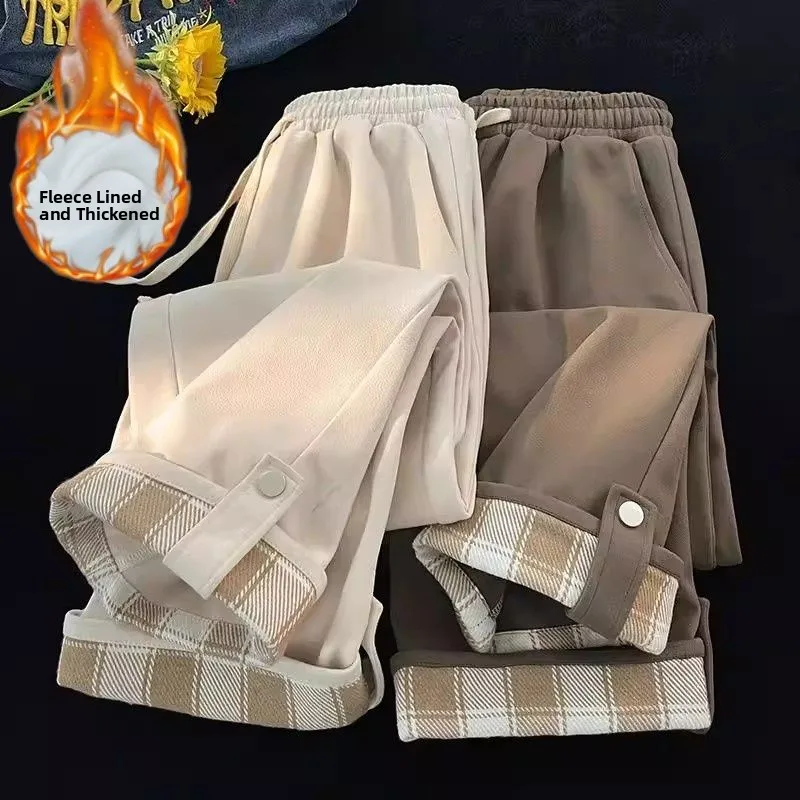 

Американские широкие брюки в стиле High Street, свободные повседневные брюки прямого кроя, универсальные длинные брюки, осенние модные брендовые брюки с эластичной резинкой на талии