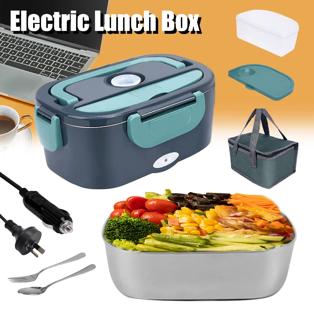 1,5L Edelstahl Elektrische Lunchbox 2-in-1 für Zuhause & Auto, Heizbare Bento-Box mit AU-Stecker für Tragbare Essenswärmung