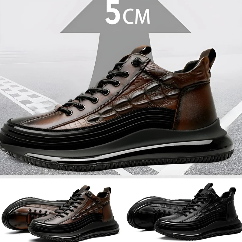 

Crocodile-Style Fashion Shoes Men's Leather Sneakers Winter Warm Sneakers Fluffy Sneakers Anti-Slip Waterproof Anti-Abrasion