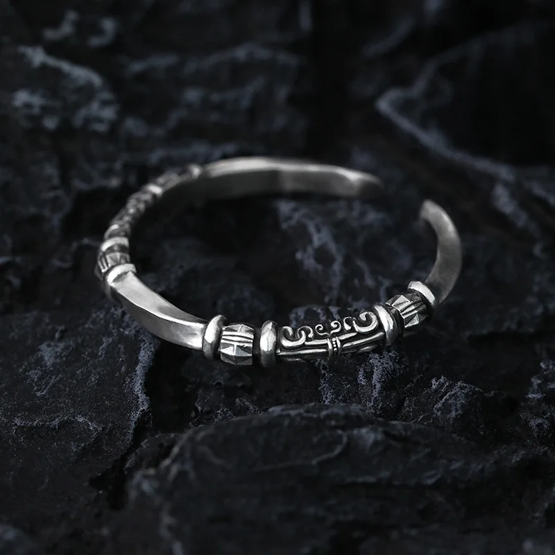 Retro Lines Flower Rotating Bead Twisted Bracelet For Men Jewelry Lucky Hand Accessoried Bangle Male Gift For Birthday