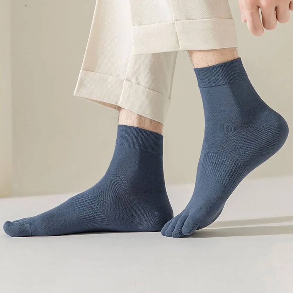 Casual Running Sports Cotton Solid Color Winter Toe Socks Five Toe Socks Middle Tube Socks Men's Socks