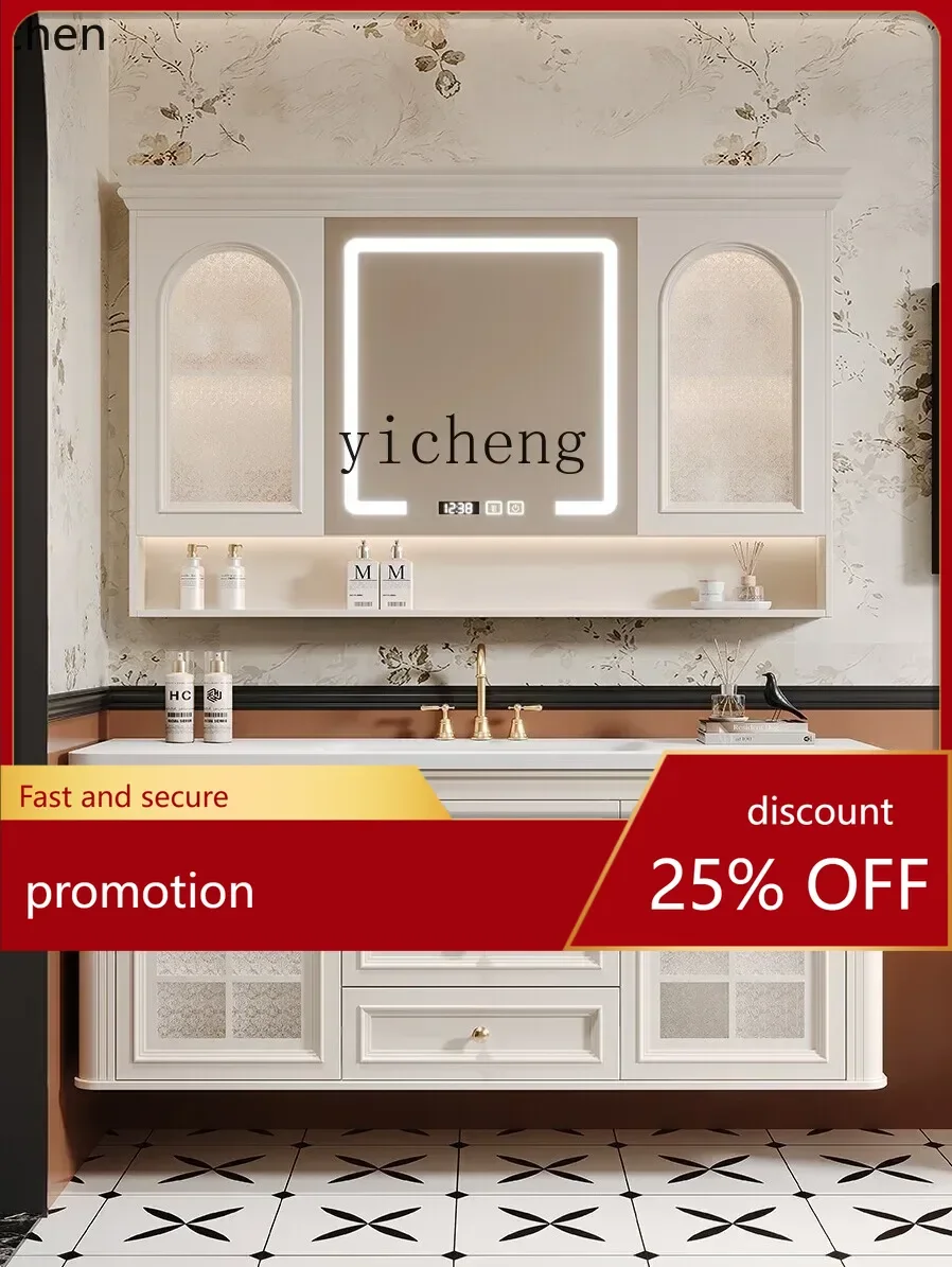 

ZMLretro luxury stone ceramic under the counter basin rubber wood bathroom cabinet combination washbasin