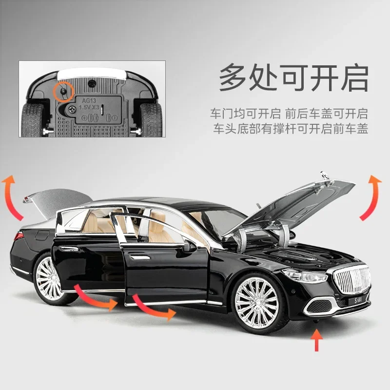 1:22 Mercedes-Benz Maybach S680 Simulation Diecast Metal Alloy Model Car Sound Light Pull Back Collection Kids Toy Gifts