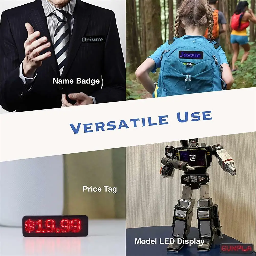 LED Bluetooth Digital Diy Programmable Charging Scrolling Name Message Tag Badge Sign