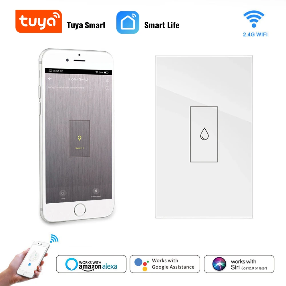 Wifi Smart Boiler Water Heater Switch US Standard Voice Remote Control ON/OFF Touch Panel Timer Work with Alexa Google Home Siri