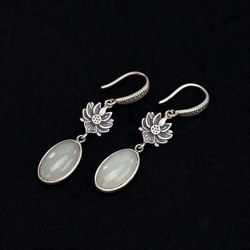 Boucles d'oreilles en argent regardé 925 véritable pour femmes, bijoux en argent thaïlandais avec pierre naturelle diversifiée