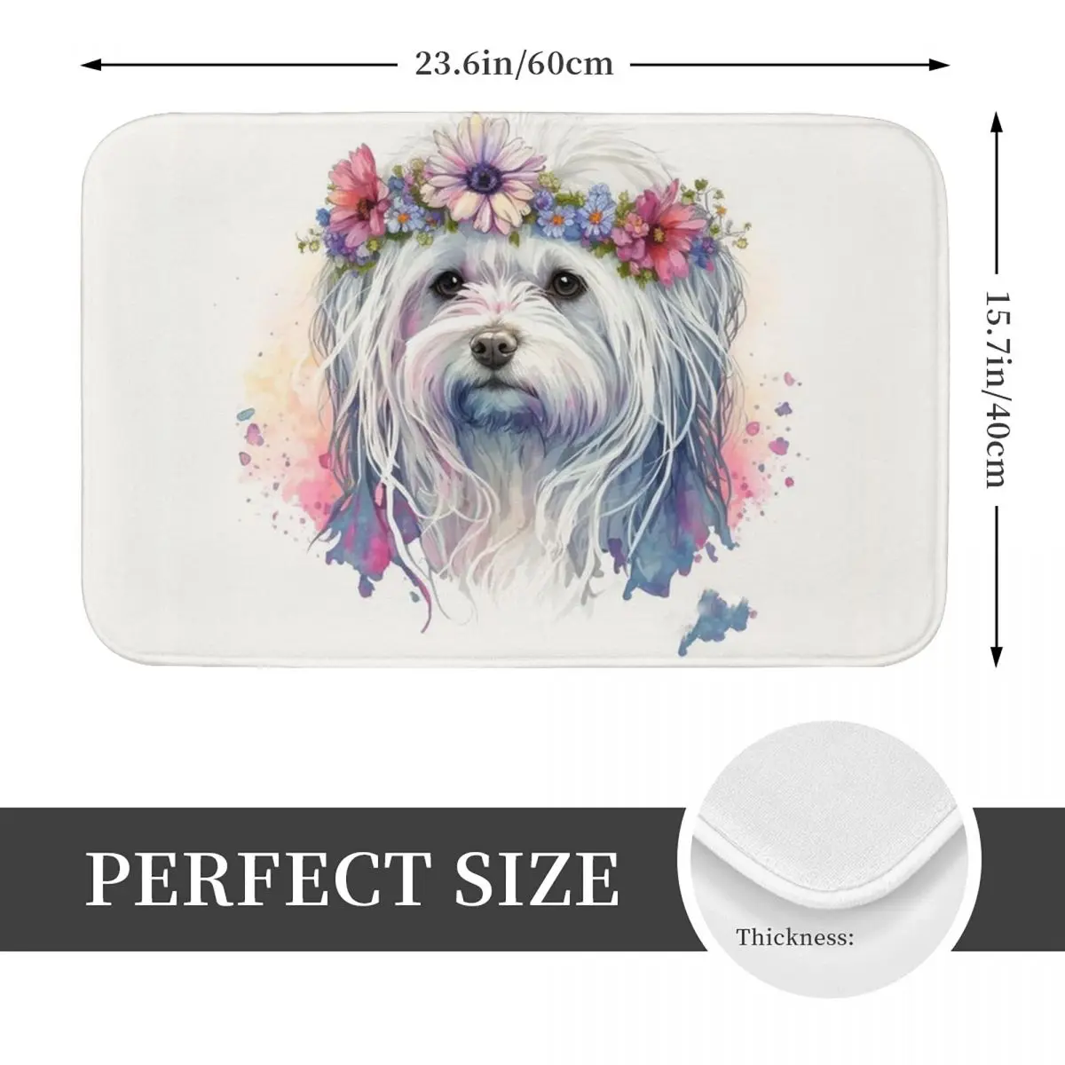 Maltese Dog Floral Crown Art Doormat Anti-skid Super Absorbent Bath Mats Home Entrance Rugs Kitchen Bedroom Carpet Footpad