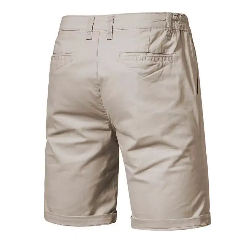 Summer men's pure cotton elastic waist five quarter shorts, high-quality casual solid color versatile business and social men's